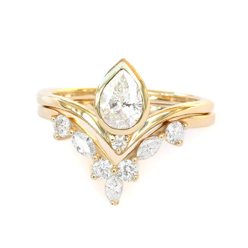 engagement rings with intricate designs -Pear Diamond Engagement Two Rings Set - "Bindi & Hermes" ♥