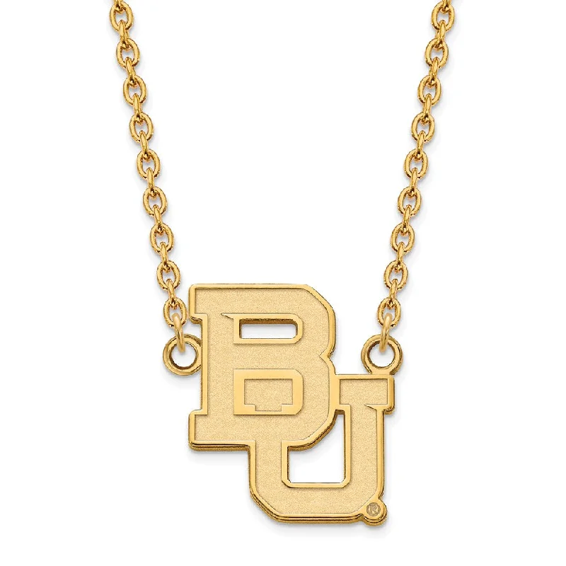 trendy gold necklaces for women -10k Yellow Gold Baylor U Large 'BU' Name Pendant Necklace