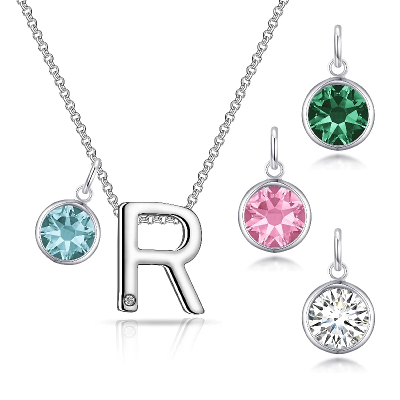 meaningful necklaces for women -Initial R Necklace with Birthstone Charm Created with Zircondia® Crystals