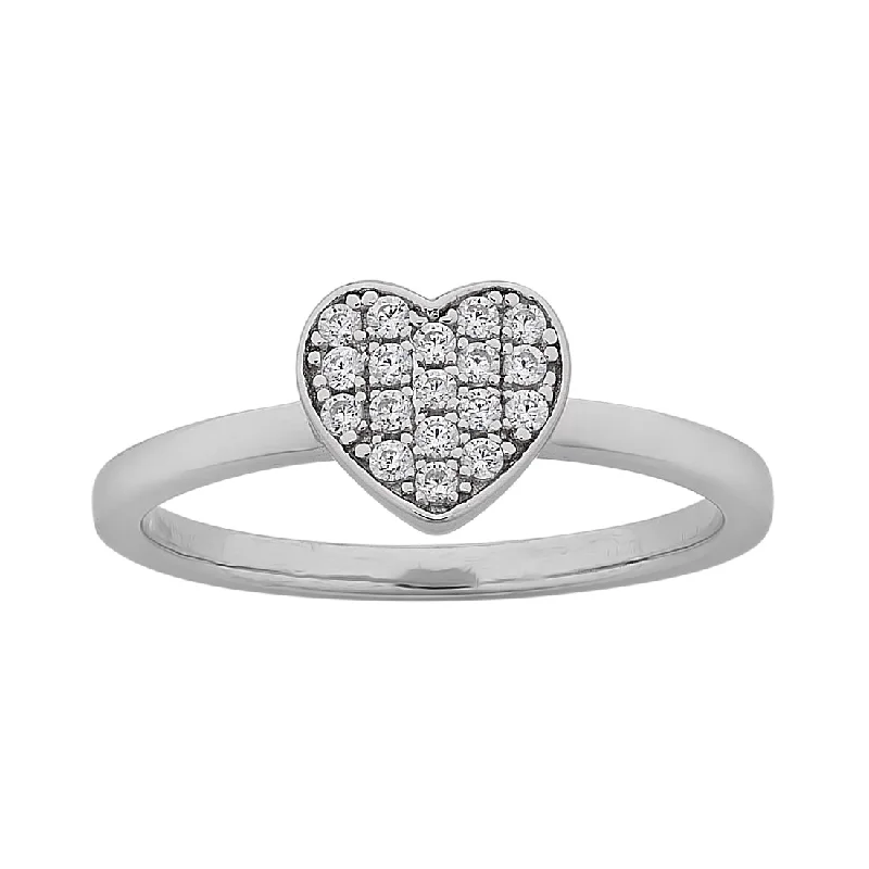 luxury diamond necklaces for women -Sterling Silver Cubic Zirconia Pave Heart Stackable Ring