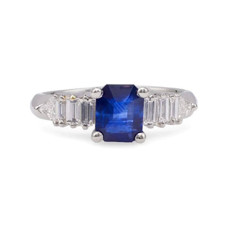 bridal engagement rings for women -GIA 0.97 Carat Ceylon Sapphire Diamond Platinum Ring