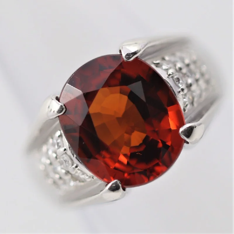 classic solitaire engagement rings -Mandarin Garnet Diamond Platinum Ring