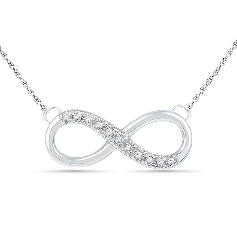 engraved necklaces for women -9ct White Gold Diamond Set Infinity Necklace