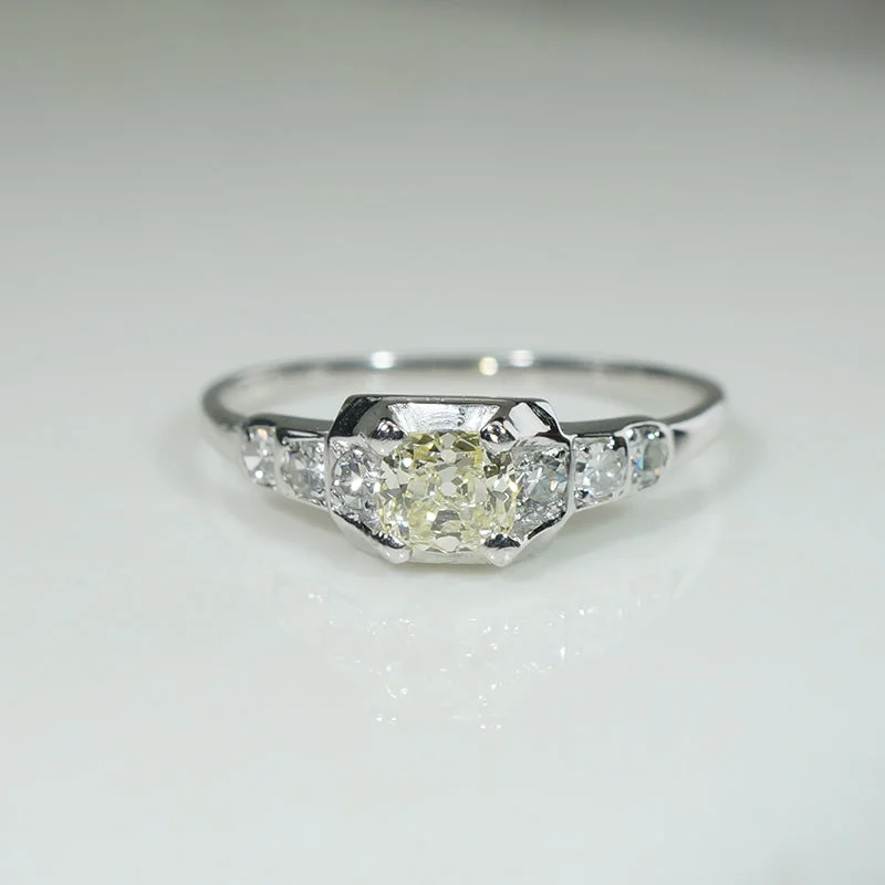 diamond wedding rings for women -Art Moderne Yellow & White Diamonds in Platinum Ring