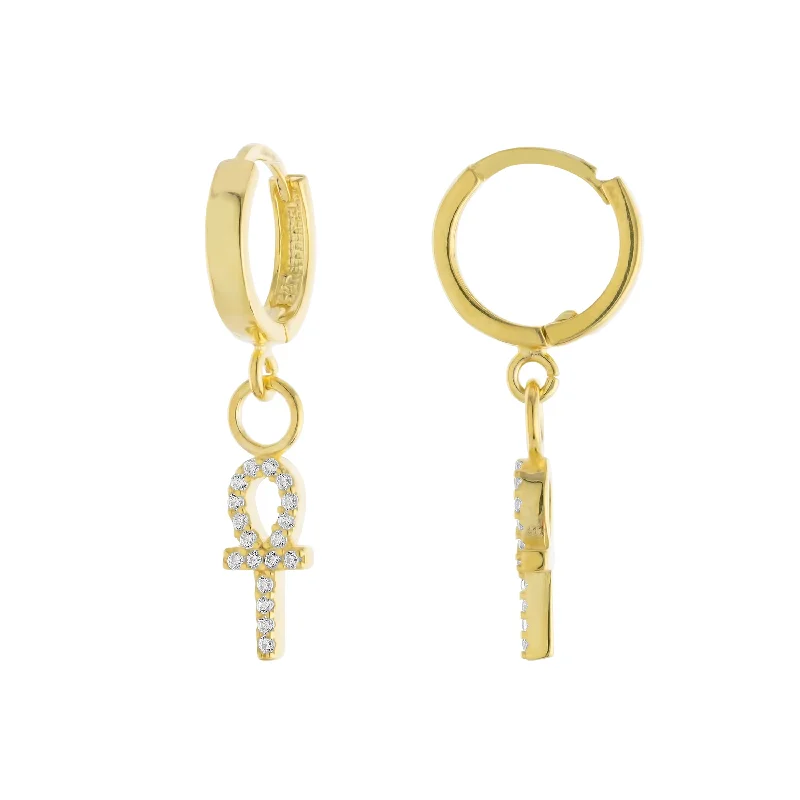 luxury earrings for brides -Ankh Charm Huggies