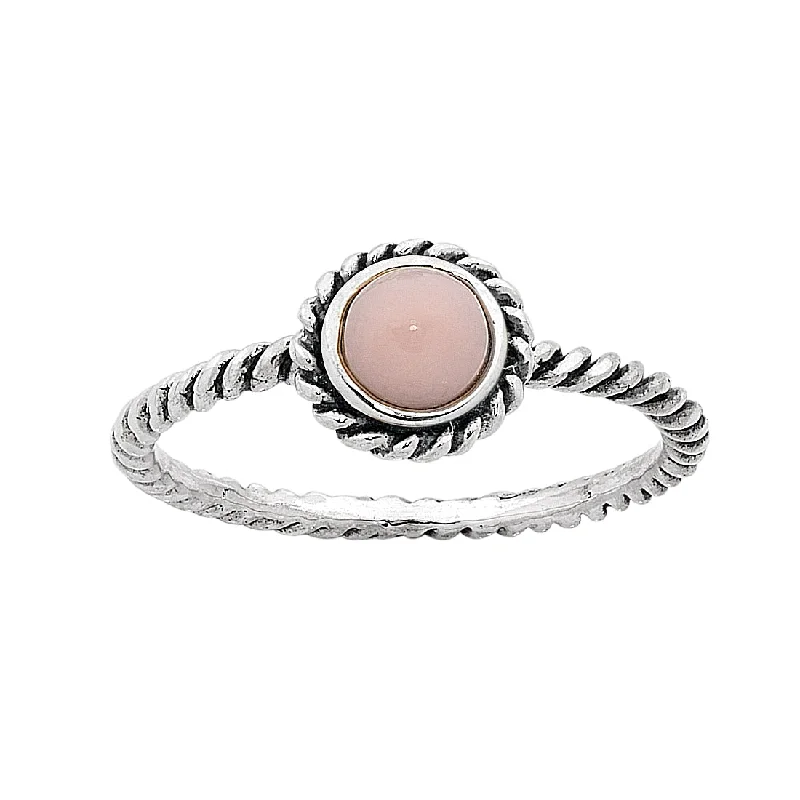 necklace gifts for women -Sterling Silver Pink Opal October Birthstone Ring with Twisted Band