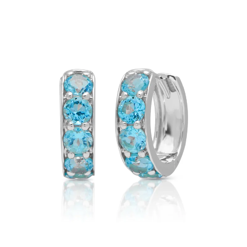 chic earrings for women -14KT White Gold Blue Topaz Huggie Earrings