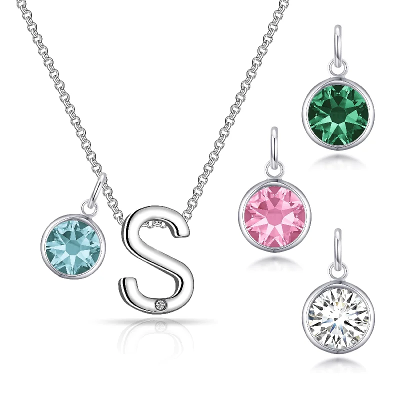 high-end gold necklaces for women -Initial S Necklace with Birthstone Charm Created with Zircondia® Crystals