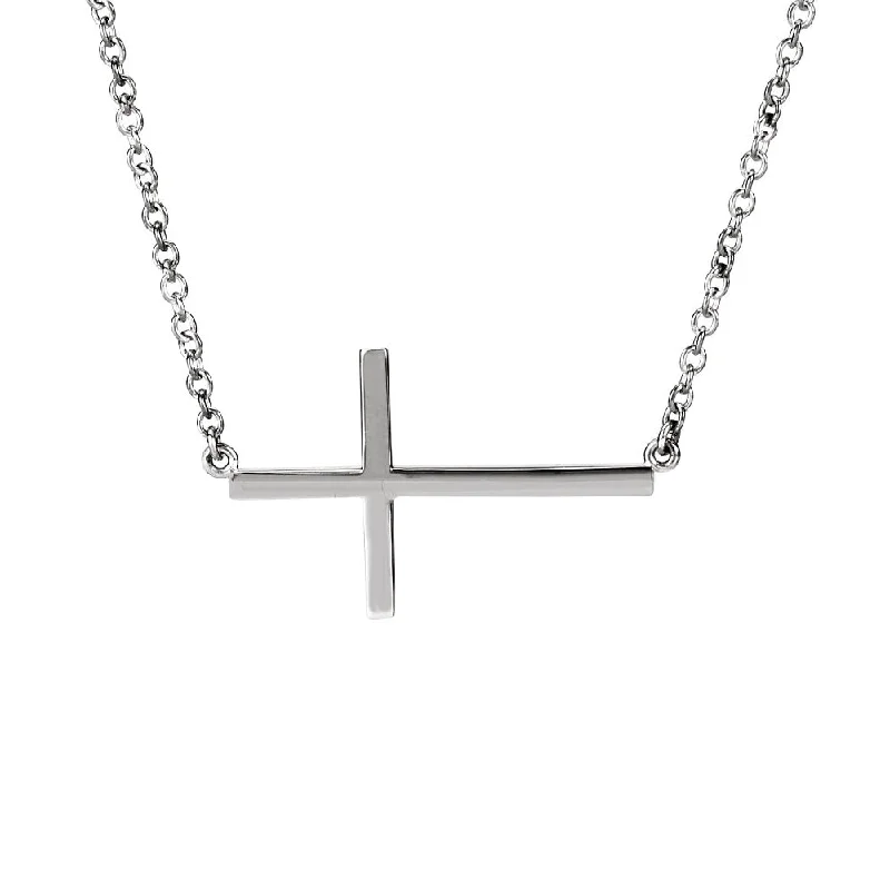 colorful necklaces for women -28mm Polished Sideways Cross Adjustable Sterling Silver Necklace