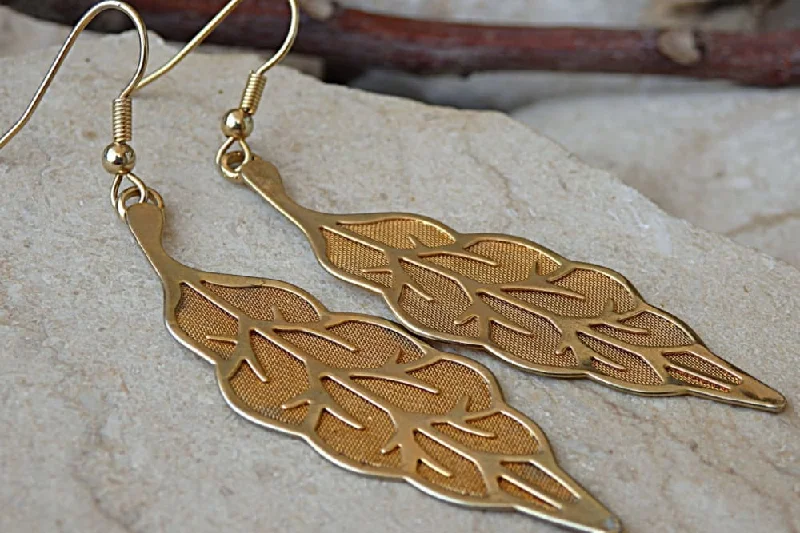 gold hoop earrings for women -Leaf gold earrings