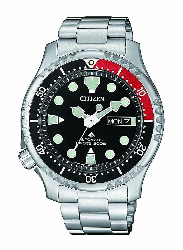 CITIZEN PROMASTER AUTOMATIC DIVERS 200M BLACK FACE SILVER BAND