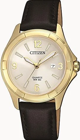 CITIZEN LADIES GOLD CASE BLACK LEATHER BAND