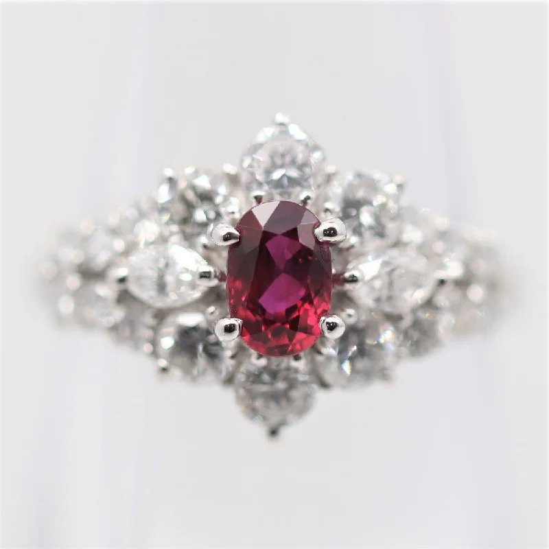 elegant engagement rings for women -Ruby Diamond Platinum Ring