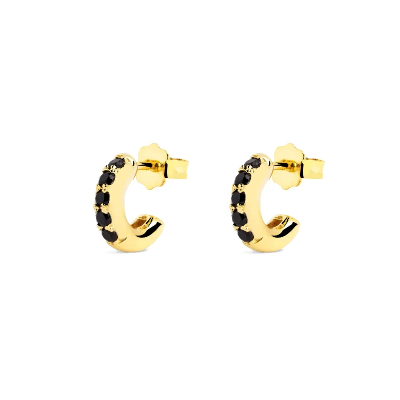 modern earrings for brides -Cleo Black Gold Earrings