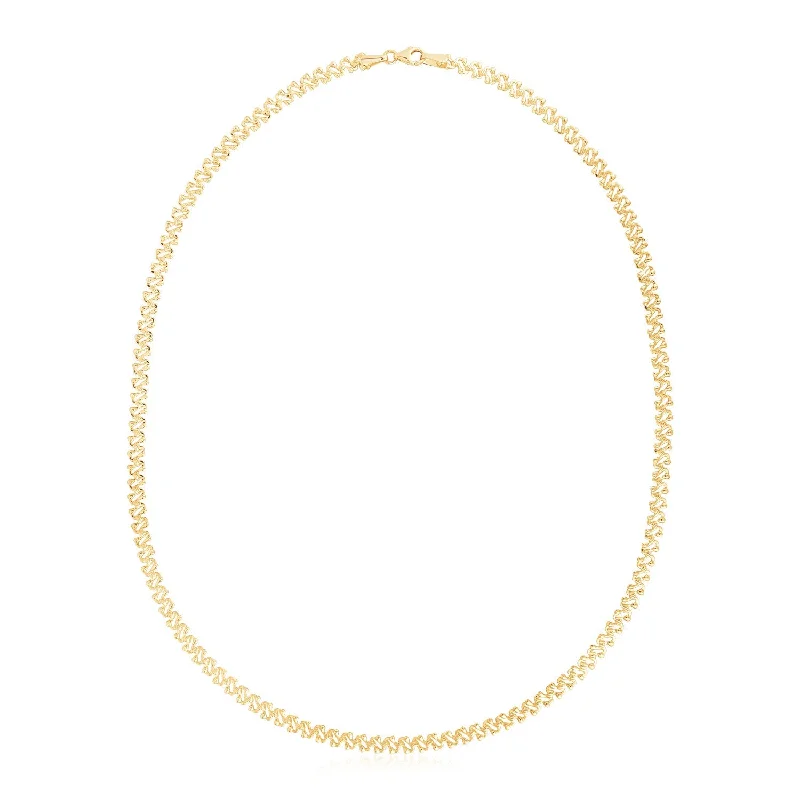 multi-strand necklaces for women -14k Yellow Gold High Polish The Textured Fancy Chain Necklace (4mm)