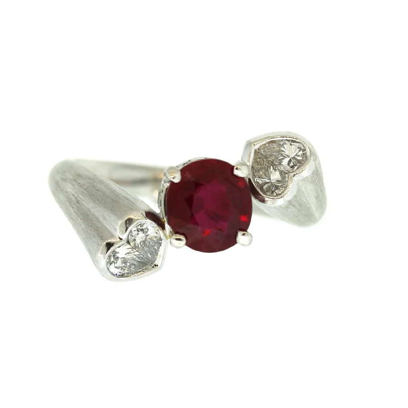 unique engagement rings for women -Pigeon Blood Burmese Ruby Diamond Heart Platinum Ring, GIA Certified