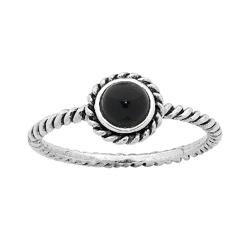 luxury gold necklaces for women -Sterling Silver Onyx July Birthstone Ring with Twisted Band