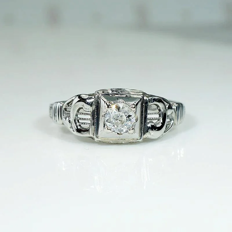 brilliant-cut engagement rings for women -Lyrical 1930s Old Mine Diamond & White Gold Ring