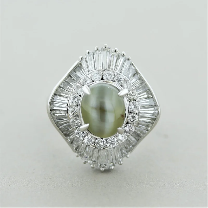 diamond wedding rings for women -Cats Eye Chrysoberyl Diamond Platinum Ring