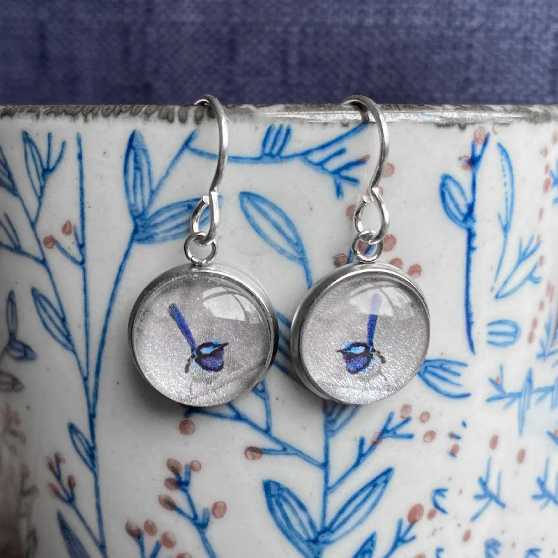 crystal earrings for women -Blue Wren - Drop Earrings