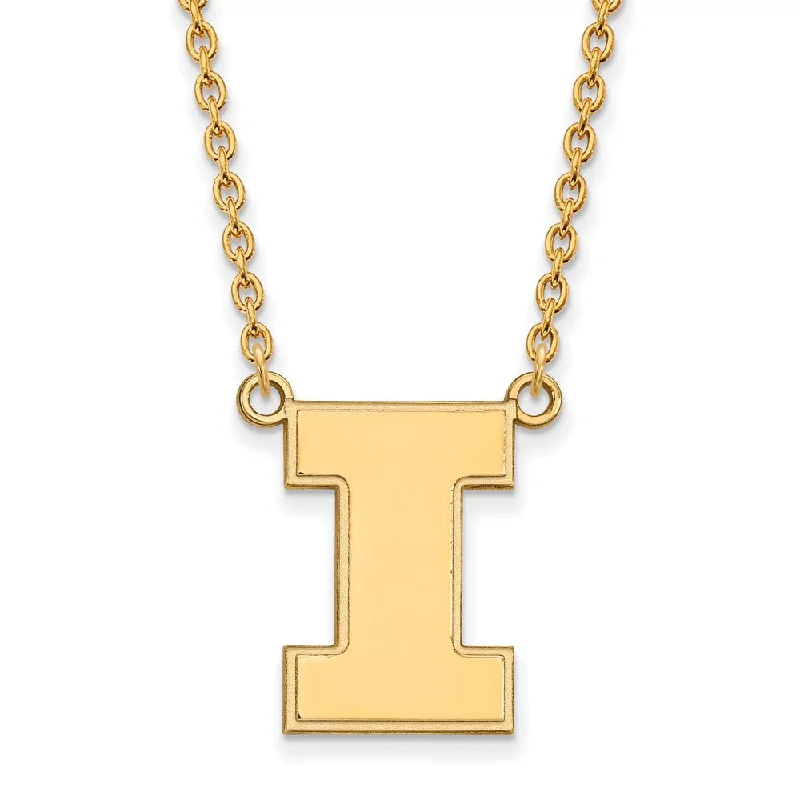 vintage necklaces for women -10k Yellow Gold U of Illinois Large Initial I Pendant Necklace