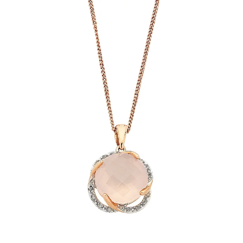 bold necklaces for women -9ct Rose Gold and Diamond Round Rose Quartz Necklace