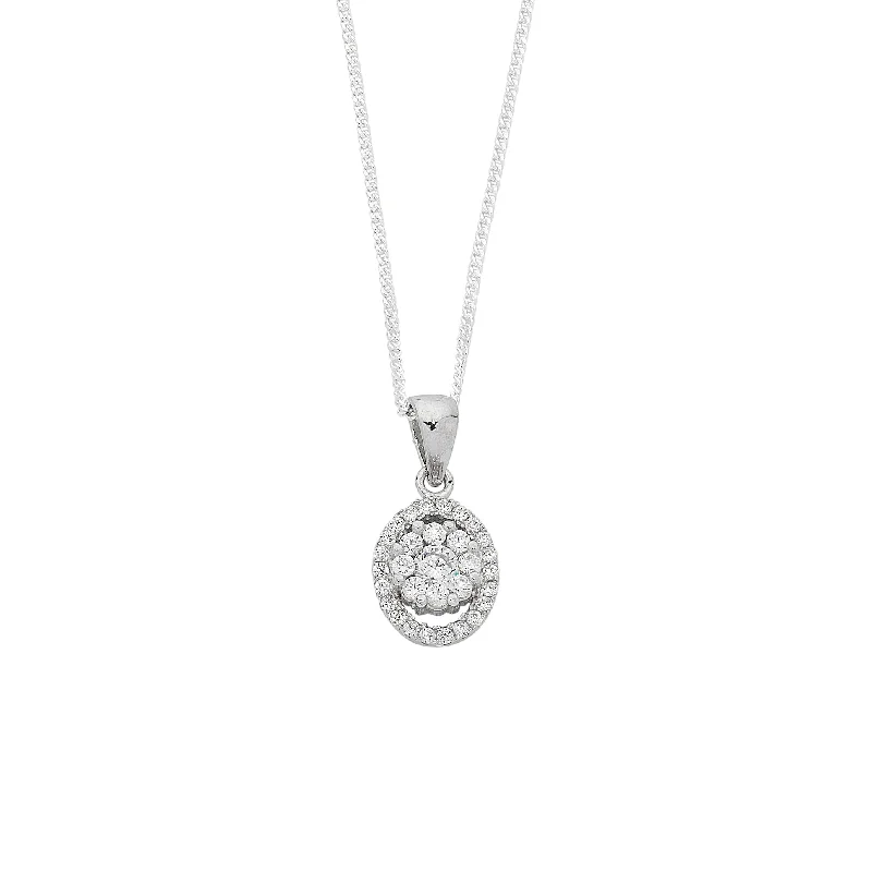 bridal necklaces for women -Sterling Silver Cubic Zirconia Cluster Necklace