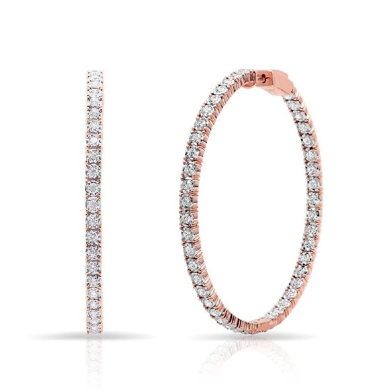 small hoop earrings for women -14KT Rose Gold Diamond Large Bella Hoop Earrings