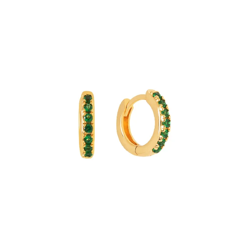 gold hoop earrings for women -Emerald Pave Huggie Hoop Earrings