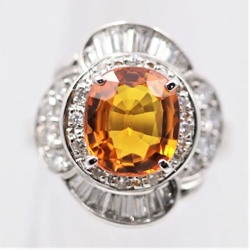 custom wedding engagement rings for women -Gem Orange Sapphire Diamond Platinum Ring