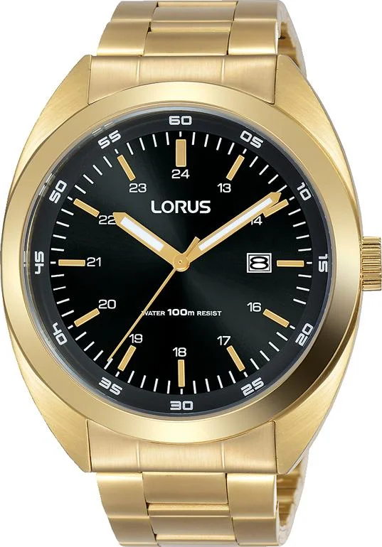 LORUS GENTS BLACK FACE GOLD CASE BAND