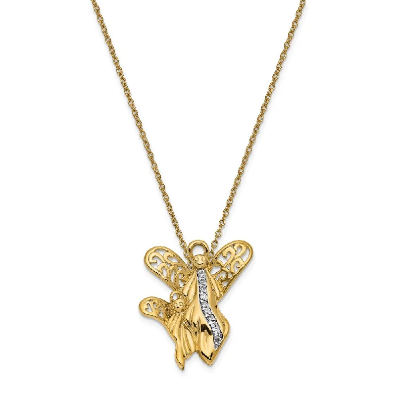 meaningful necklaces for women -Gold Tone Plated Sterling Silver & CZ Angel of Motherhood Necklace