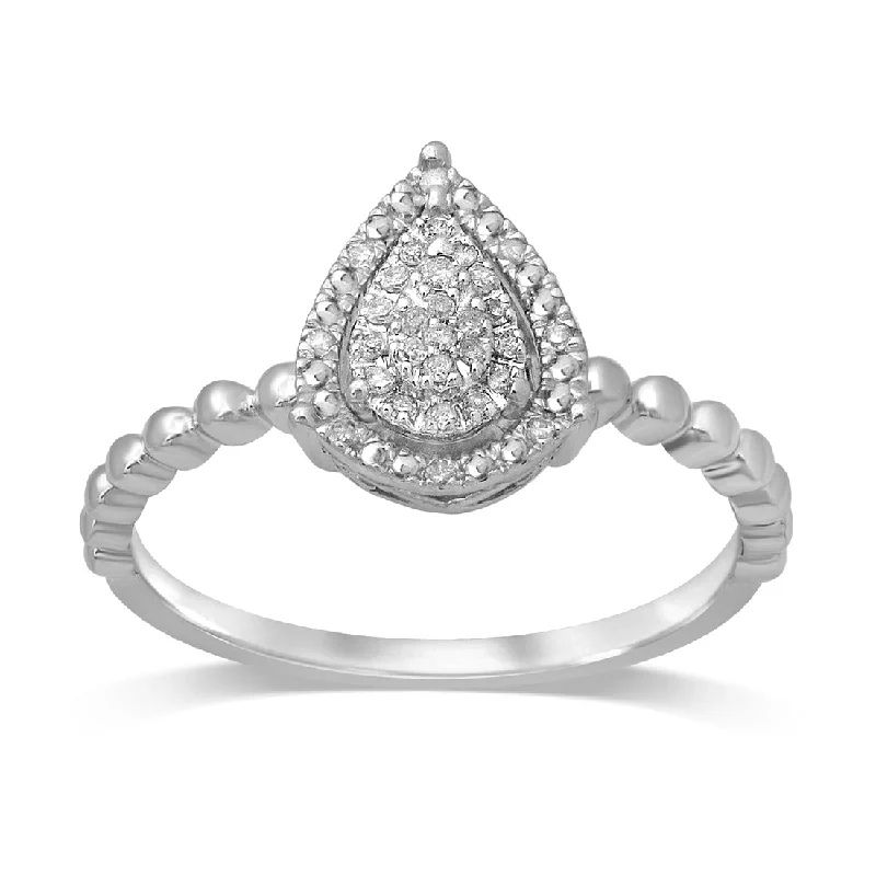 romantic necklaces for women -Sterling Silver 0.10ct Diamond Stackable Pear Ring