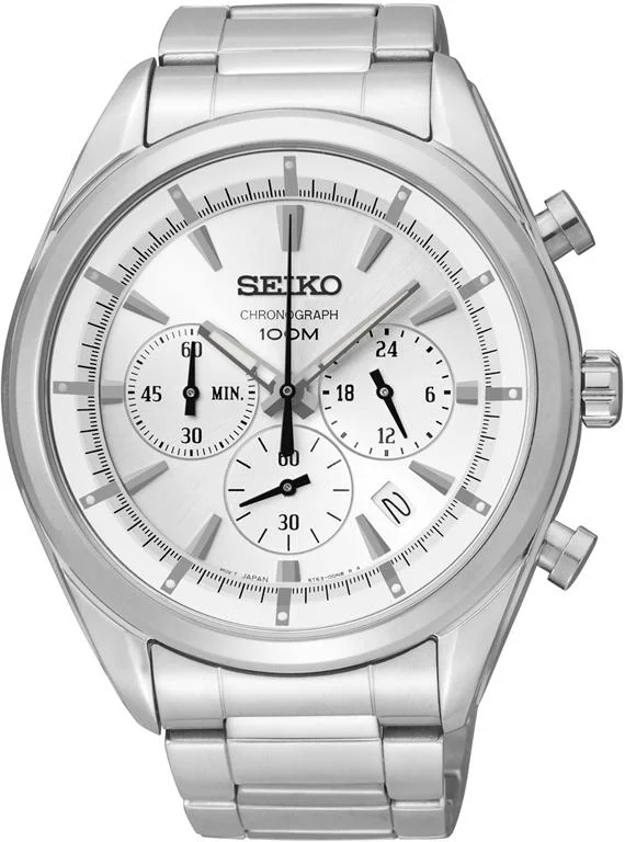 Seiko Chronograph Silver White Face Men's Watch