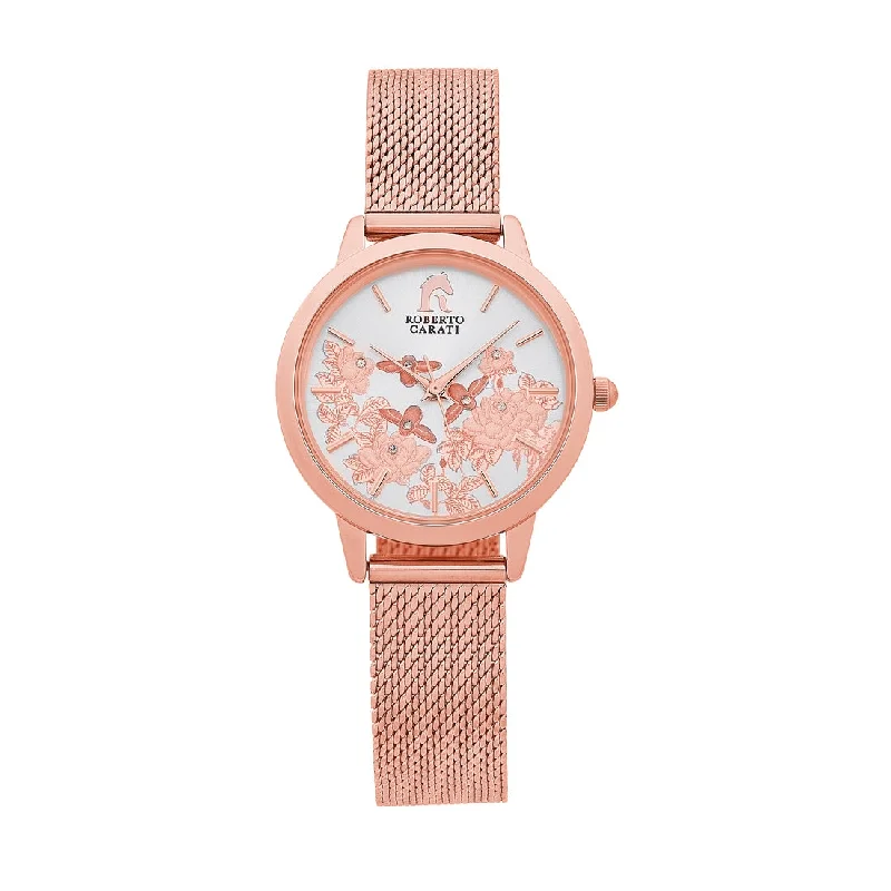 Roberto Carati Floral Rose Gold Mesh Band