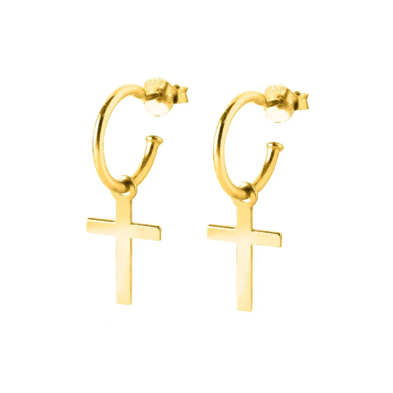 geometric earrings for women -Cross Gold Hoop Earrings