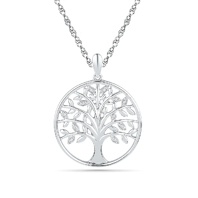 crystal necklaces for women -Sterling Silver Diamond Set Tree of Life Necklace