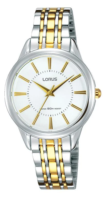 LORUS LADIES 2 TONE WHITE FACE SILVER CASE GOLD SILVER BAND