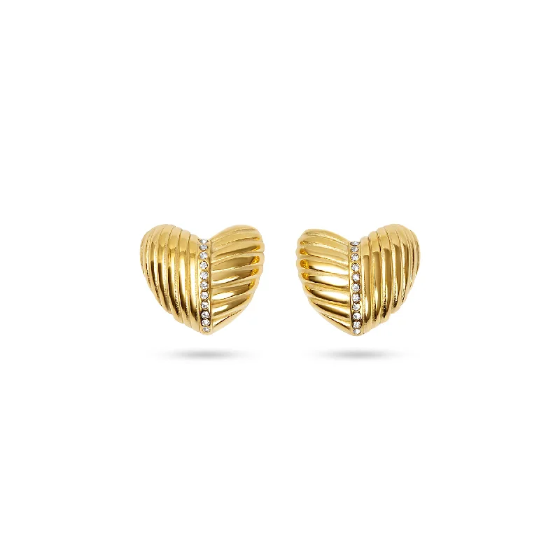 stylish silver earrings for women -THE LINEAR PAVE HEART EARRINGS