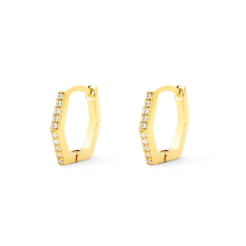 geometric drop earrings for women -Hexagon L Spark Gold Earrings