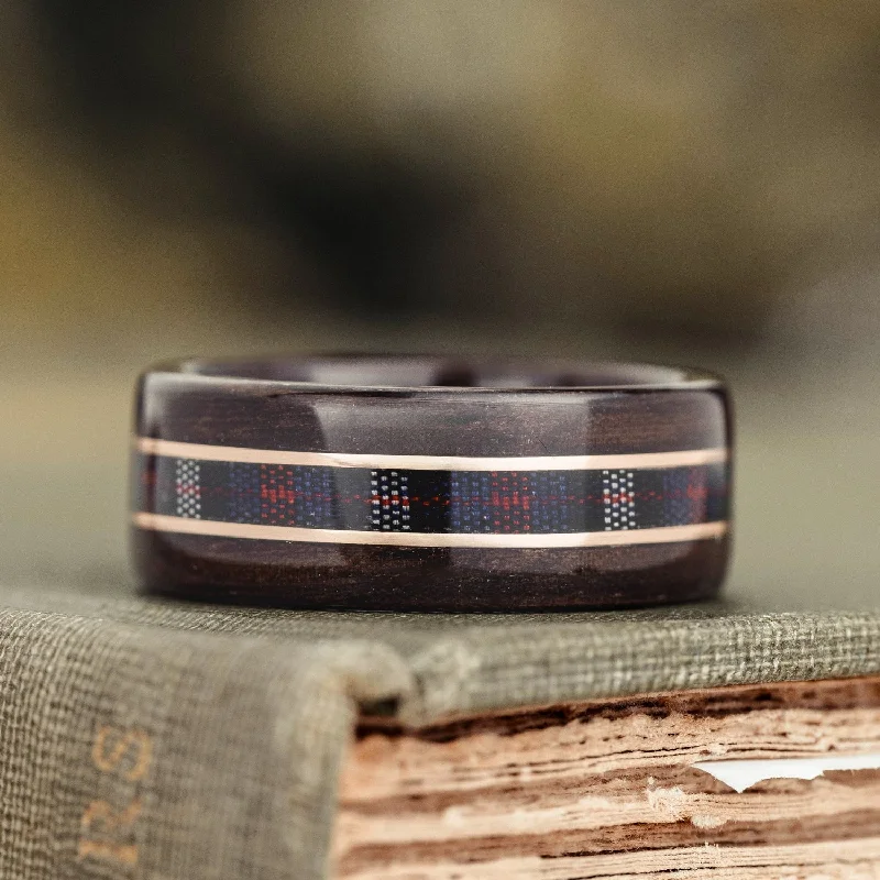 personalized engagement rings for women -The MacKenzie Tartan | Men's Rosewood Wedding Band with Tartan & Dual Metal Inlays