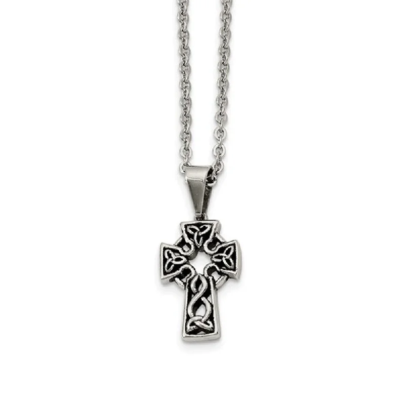 antique-style necklaces for women -Stainless Steel Antiqued Celtic Cross Necklace - 18 Inch