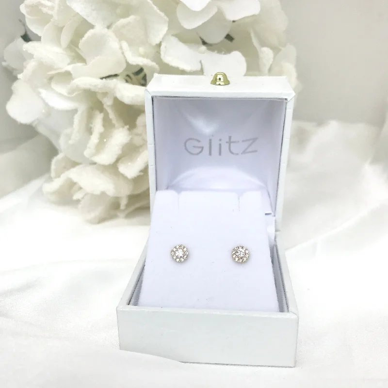 designer earrings for women -14k Yellow Gold CZ Cluster Screw back Earrings