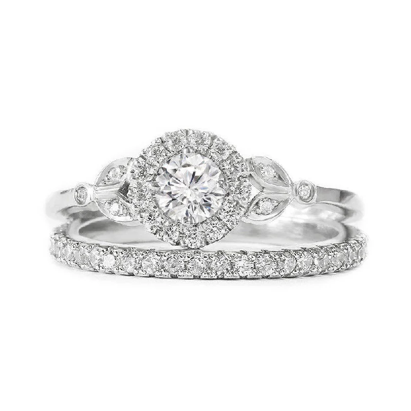 radiant diamond engagement rings -Rome Crown Unique Diamond Engagement Two Rings Set.