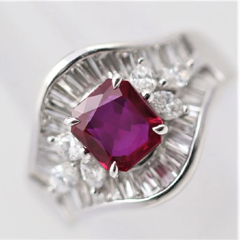 gemstone engagement rings for women -Fine Burmese Ruby Diamond Platinum Ring, GRS Certified