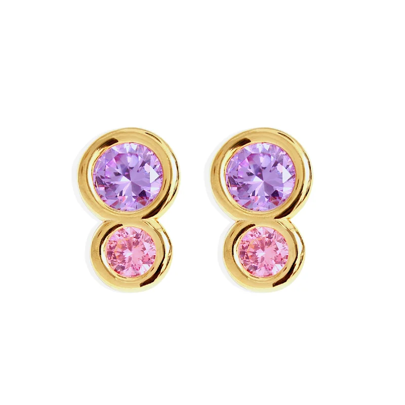 gold stud earrings for women -SLOANE Earrings - Gold with Lilac and Pink