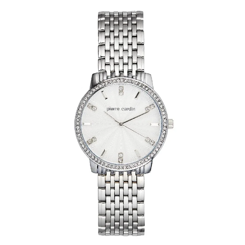 Pierre Cardin Women's Stone Set White Face Silver Watch 5942