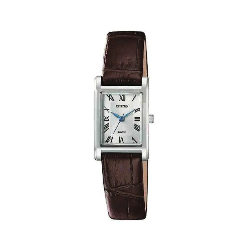 Citizen Ladies Rectangle Brown Leather Watch EJ6120-03A