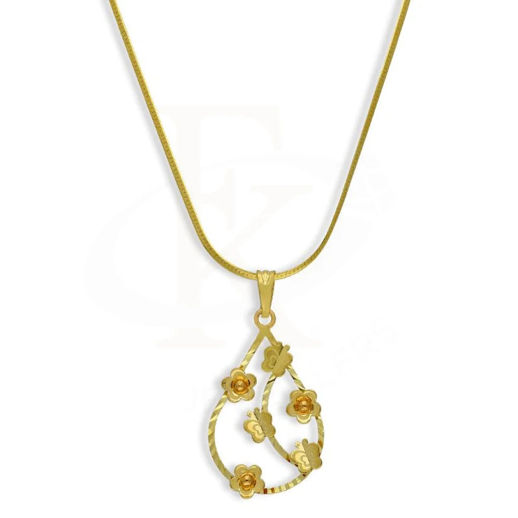 wedding necklace sets for women -Gold Necklace (Chain with Pear Shaped Flower Pendant) 18KT - FKJNKL18K2809