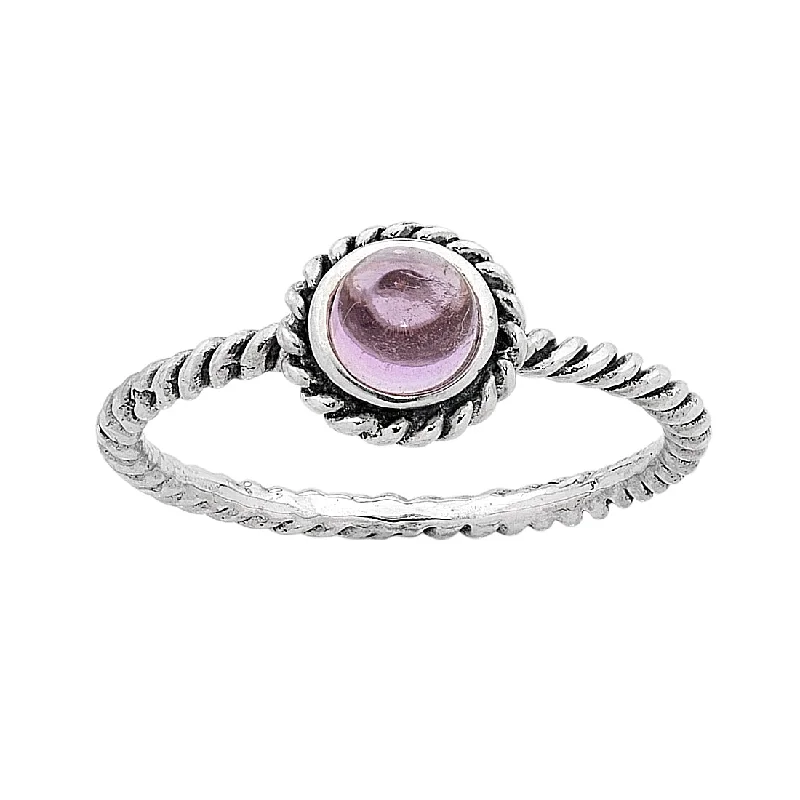 trendy pendant necklaces for women -Sterling Silver Amethyst February Birthstone Ring with Twisted Band